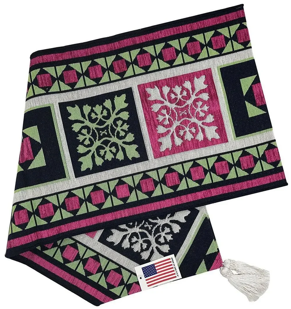 Manual Woodworkers Clara Table Runner Mid Century Modern Tapestry Pink Green 72
